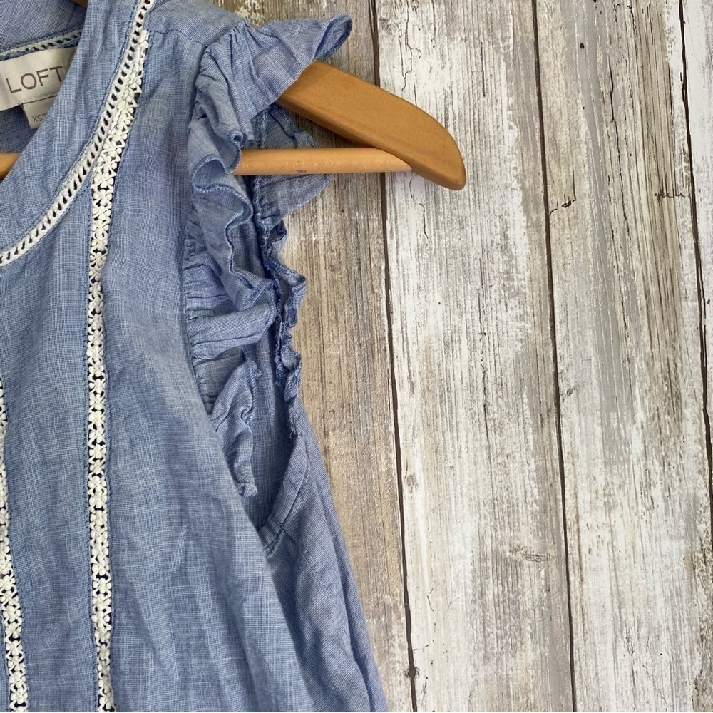 Loft Blue Ruffle Sleeveless Blouse - Picture 3 of 4